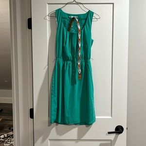 Teal dress with teal/orange/brown belt